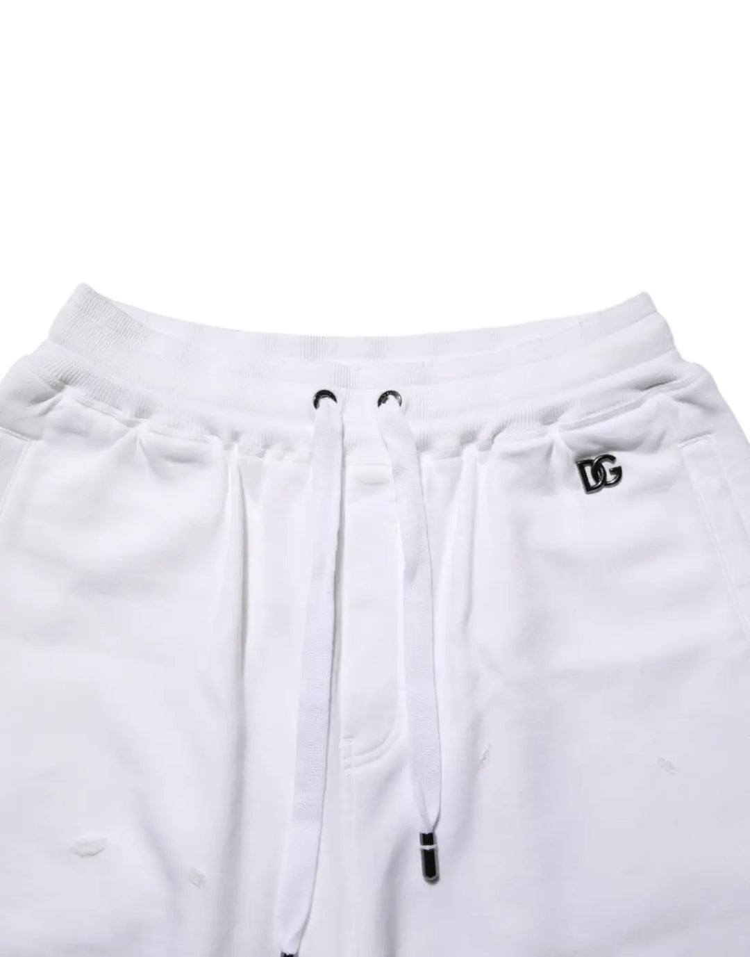 Dolce &amp; Gabbana White Cotton Ripped Bermuda Sweatpants Shorts