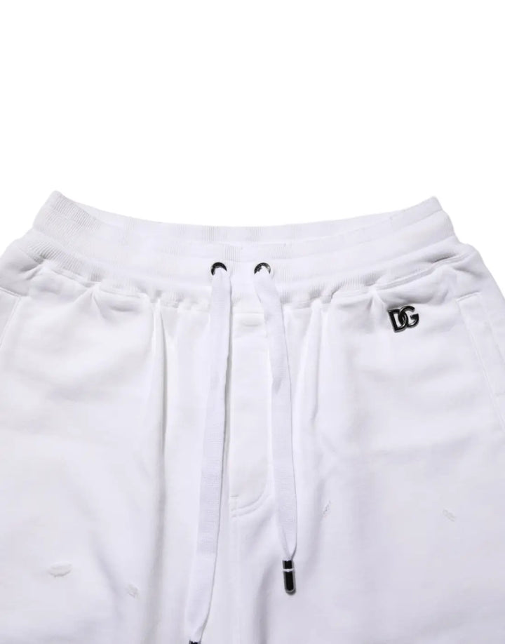 Dolce &amp; Gabbana White Cotton Ripped Bermuda Sweatpants Shorts