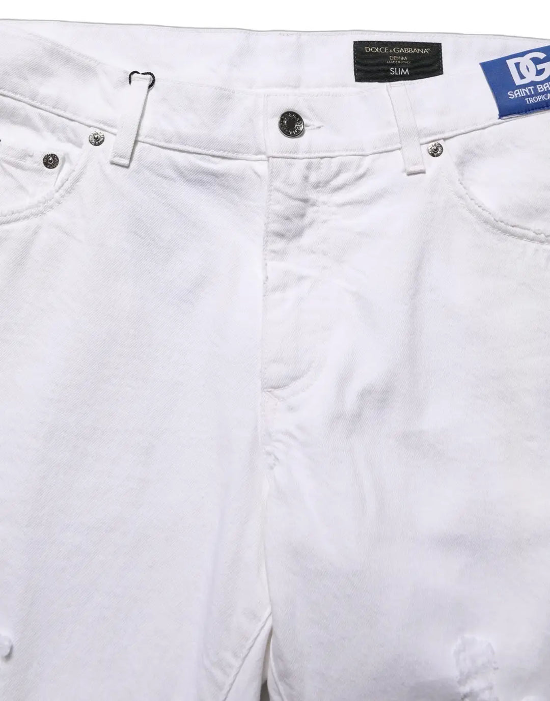 Dolce &amp; Gabbana White Cotton Ripped Slim Fit Men Denim Jeans
