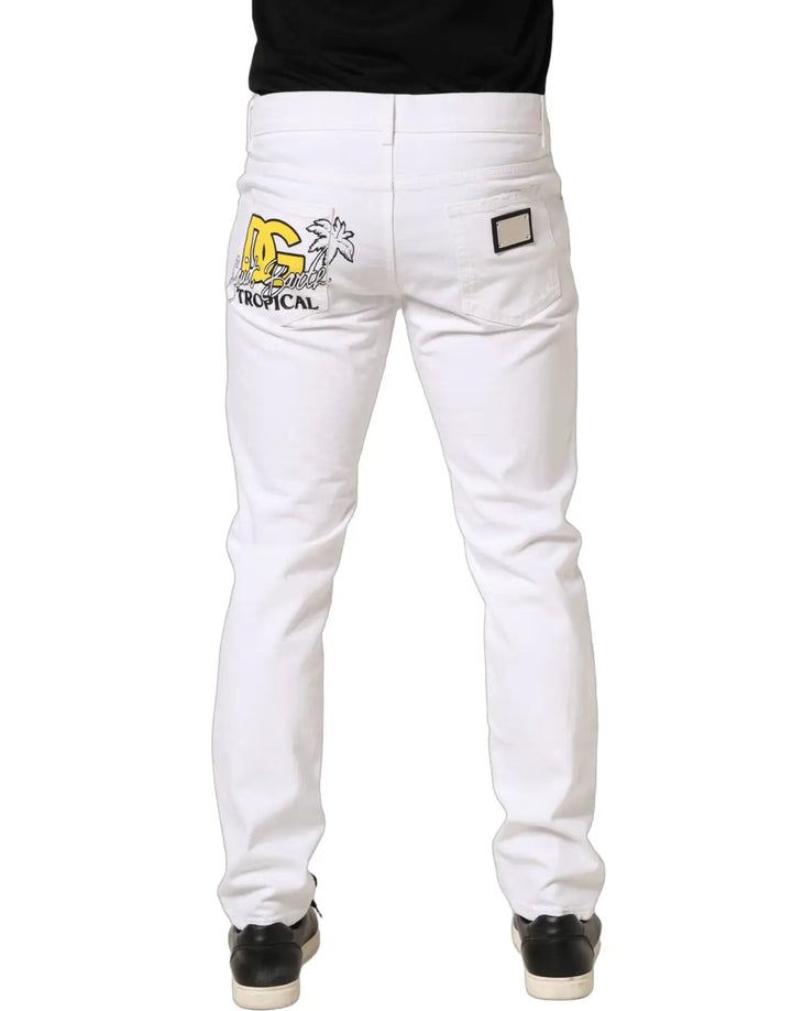 Dolce &amp; Gabbana White Cotton Ripped Slim Fit Men Denim Jeans