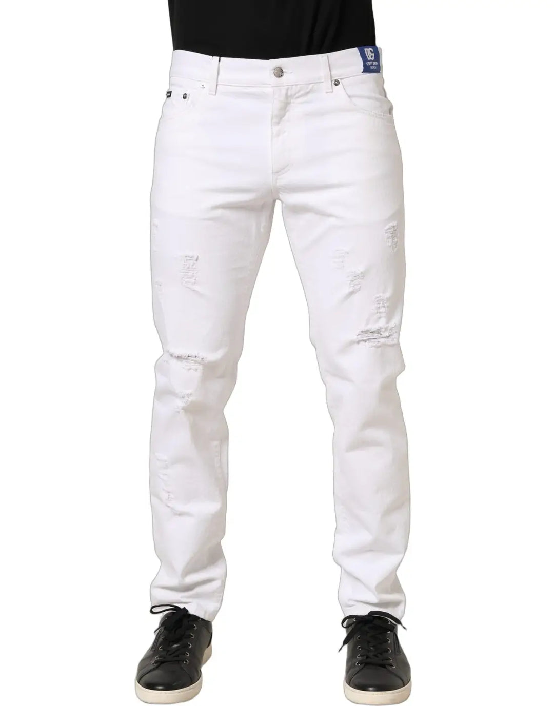 Dolce &amp; Gabbana White Cotton Ripped Slim Fit Men Denim Jeans