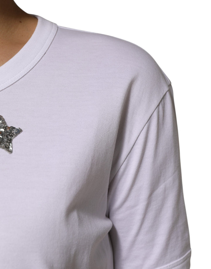 Dolce &amp; Gabbana - White Cotton Sequin Embellished Top T-shirt