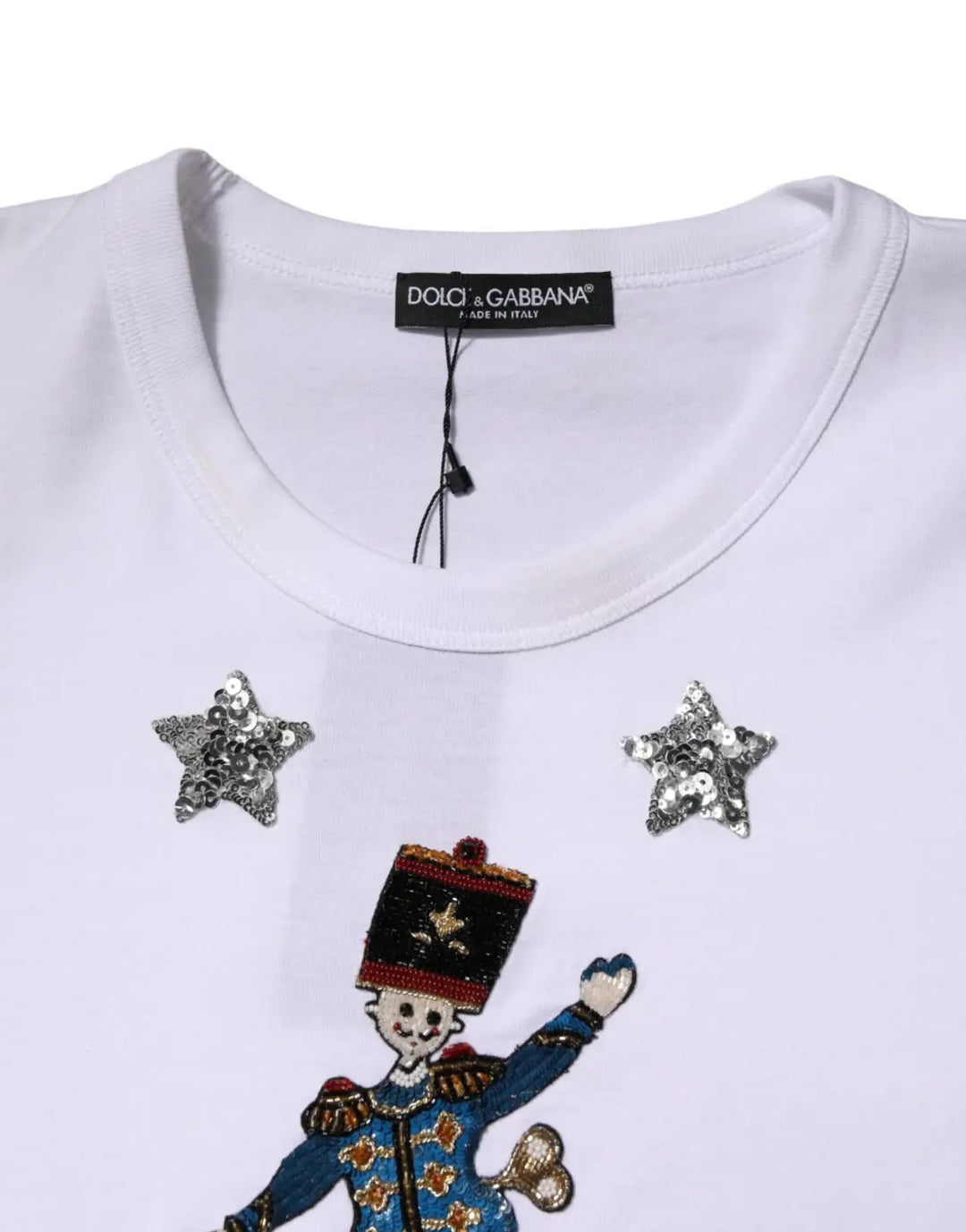 Dolce &amp; Gabbana White Cotton Sequin Embellished Top T-shirt