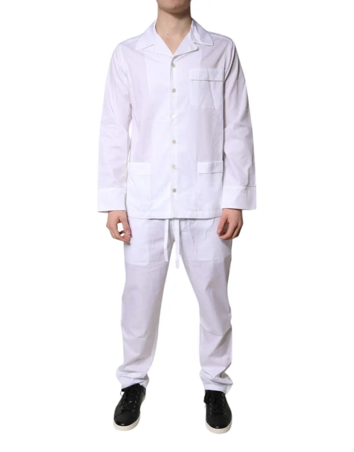 Dolce &amp; Gabbana White Cotton Shirt Pants Pajama Set Sleepwear