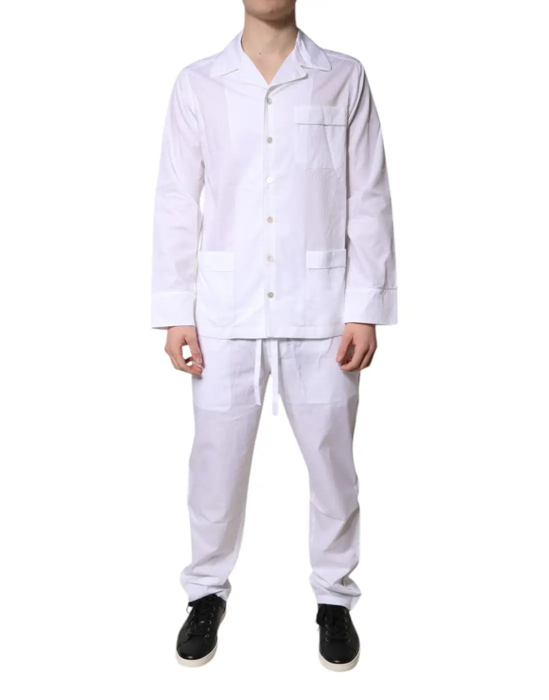 Dolce &amp; Gabbana White Cotton Shirt Pants Pajama Set Sleepwear