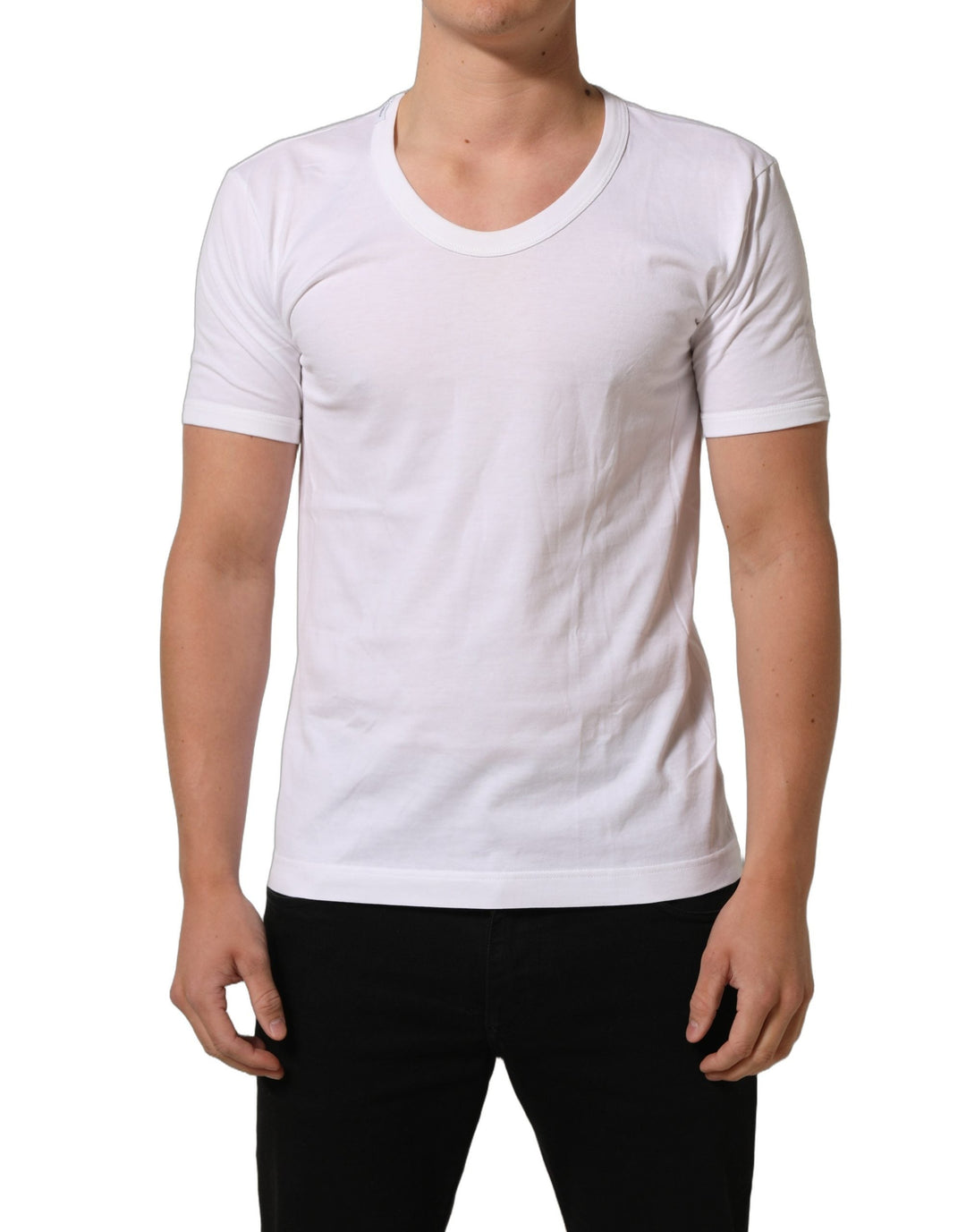 Dolce &amp; Gabbana White Cotton Short Sleeve Round Neck T-shirt