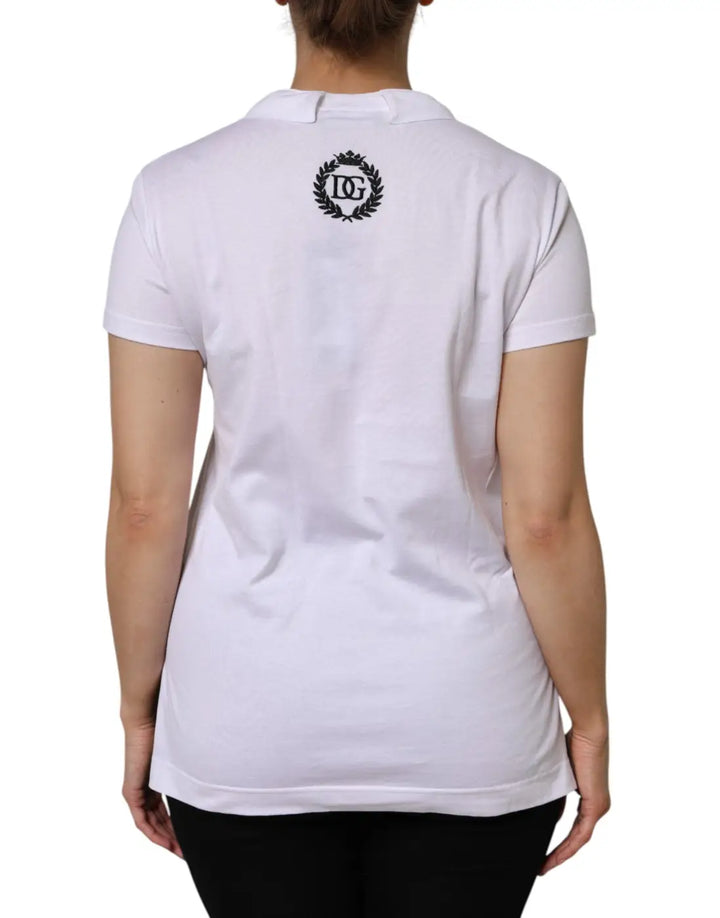 Dolce &amp; Gabbana White Cotton Short Sleeve V-Neck Top T-shirt