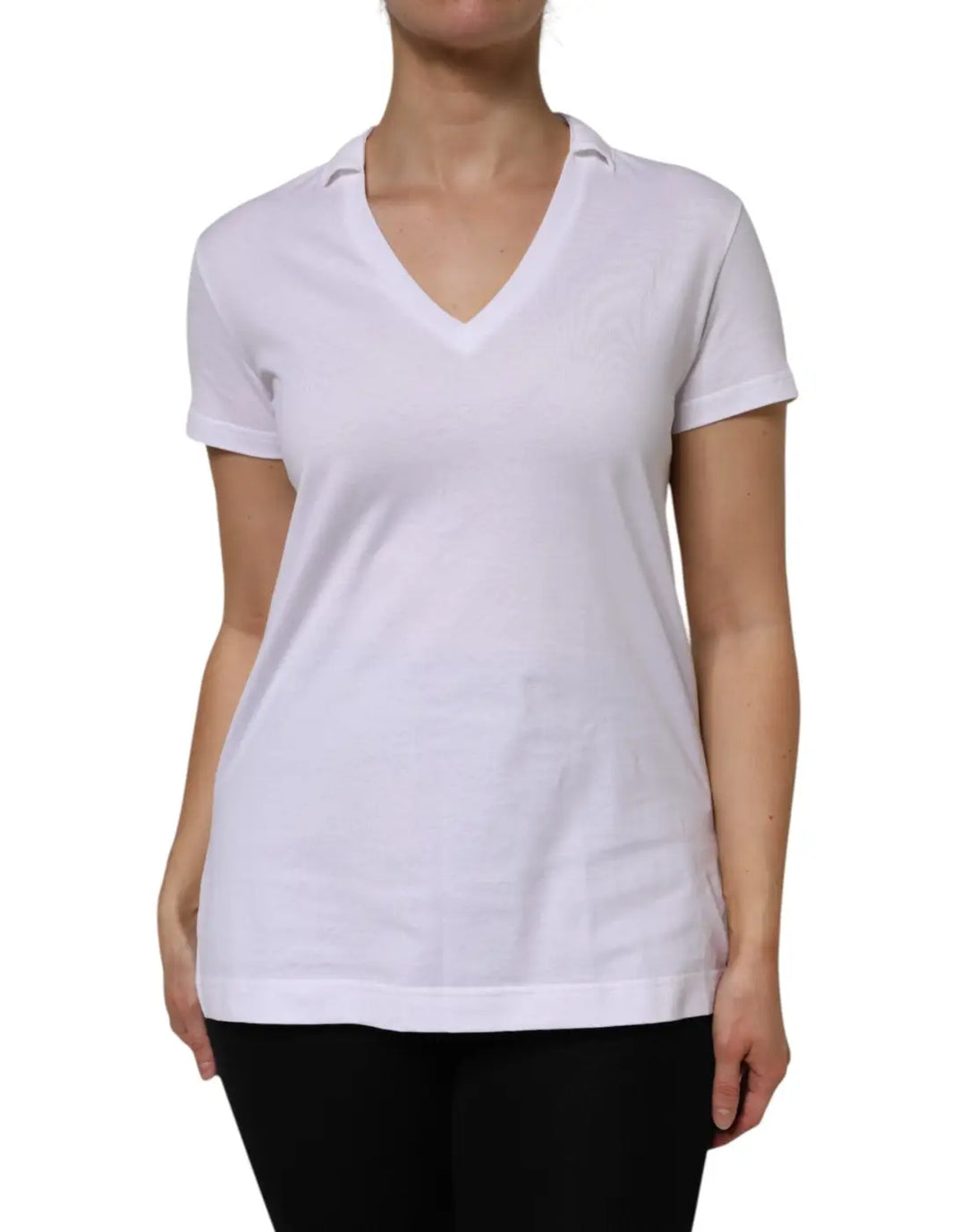 Dolce &amp; Gabbana White Cotton Short Sleeve V-Neck Top T-shirt