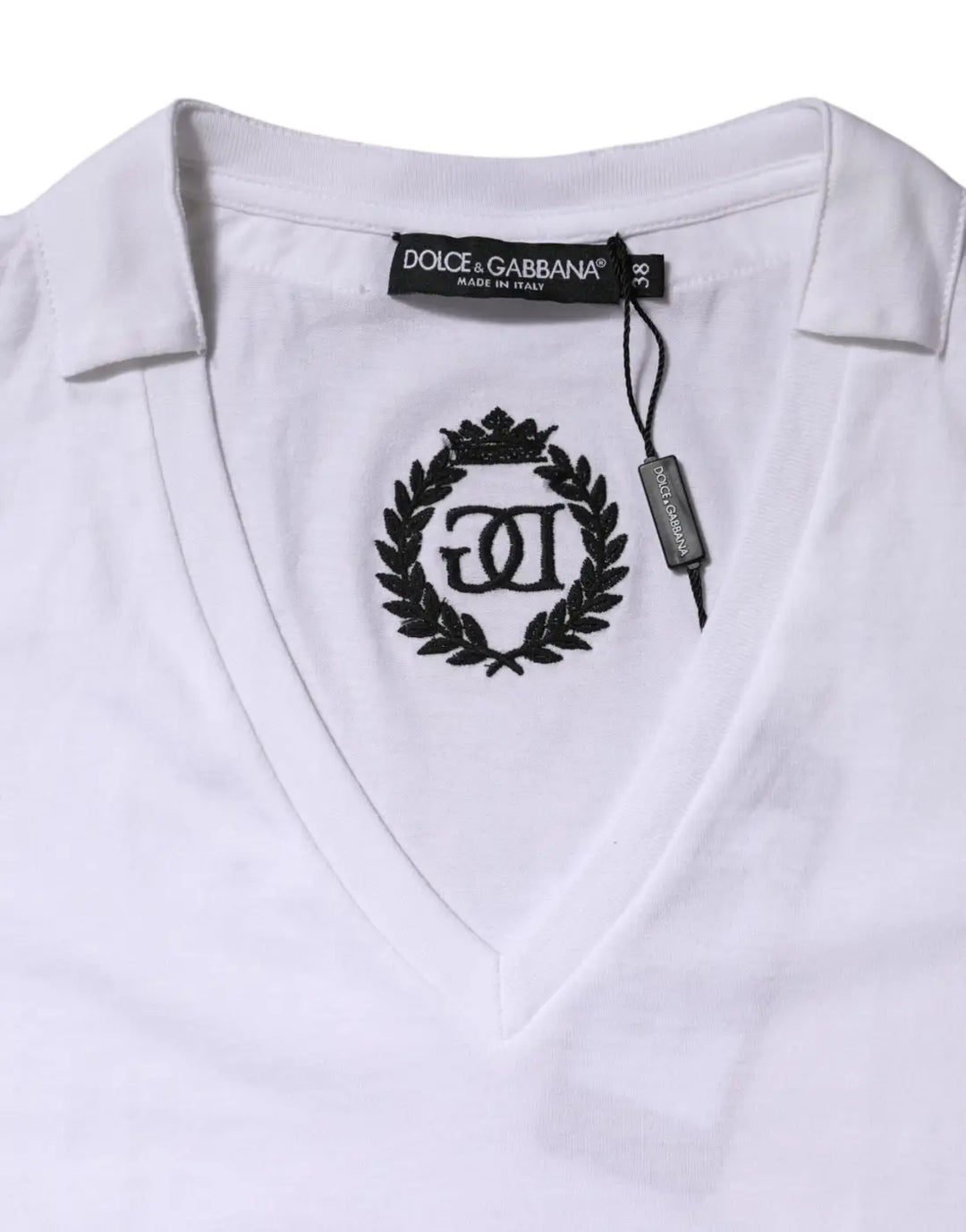 Dolce &amp; Gabbana White Cotton Short Sleeve V-Neck Top T-shirt
