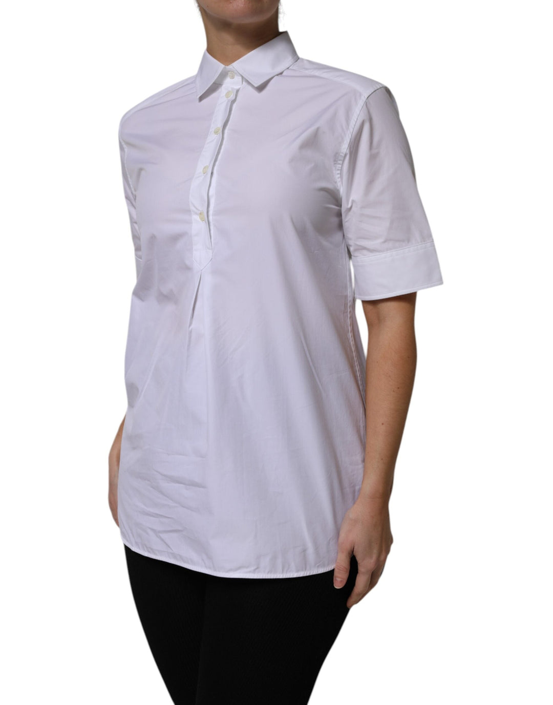Dolce &amp; Gabbana Polos - Women’s White Cotton Short Sleeves Collared Polo Top