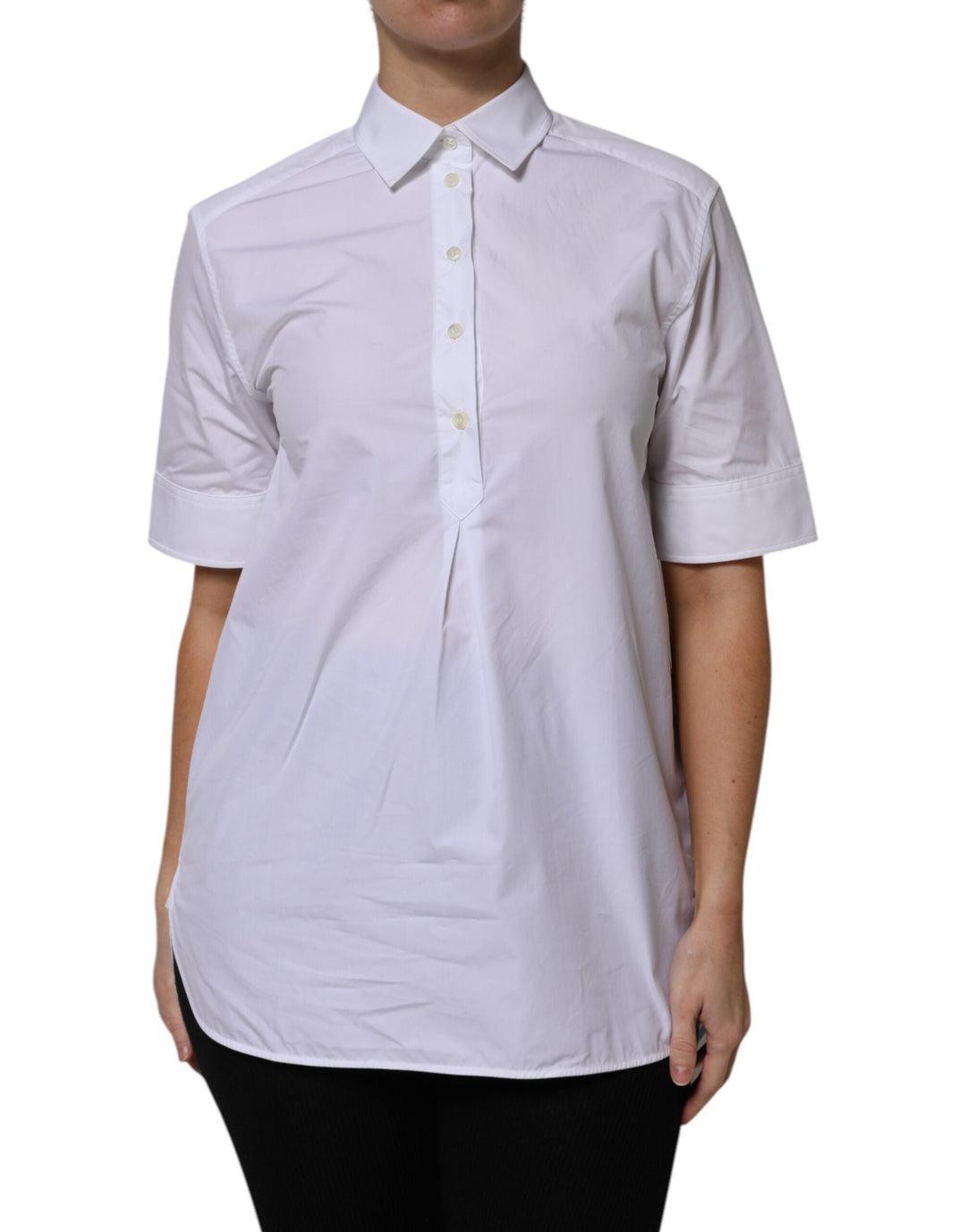 Dolce &amp; Gabbana Polos - Women’s White Cotton Short Sleeves Collared Polo Top