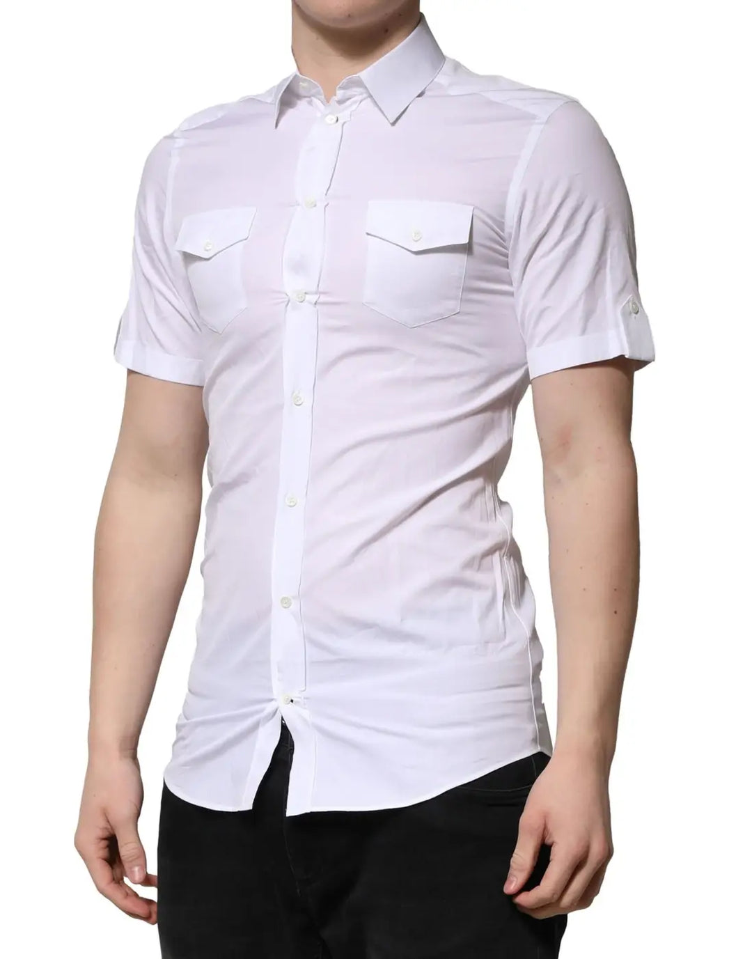 Dolce &amp; Gabbana White Cotton Short Sleeves GOLD Casual Shirt