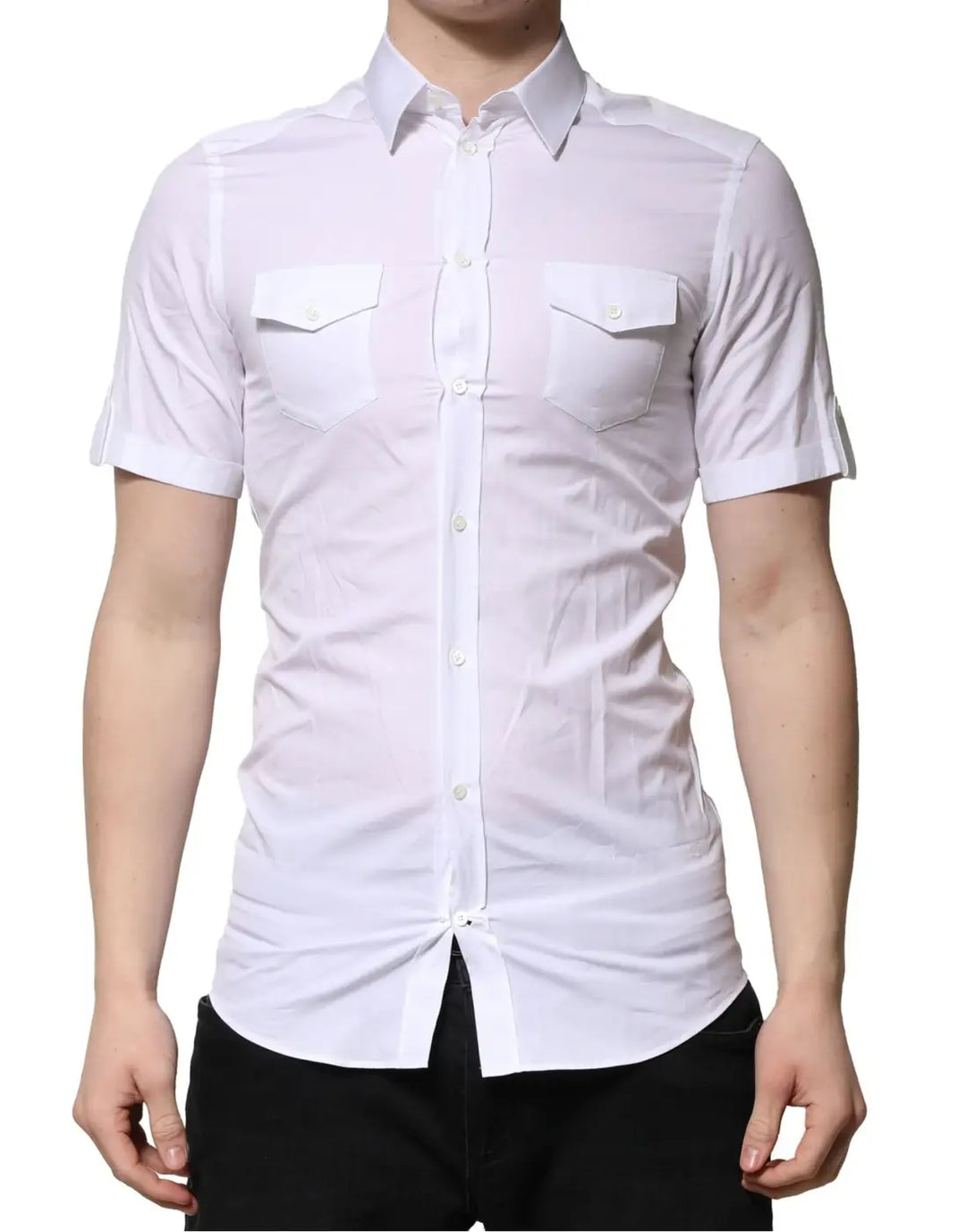 Dolce &amp; Gabbana White Cotton Short Sleeves GOLD Casual Shirt