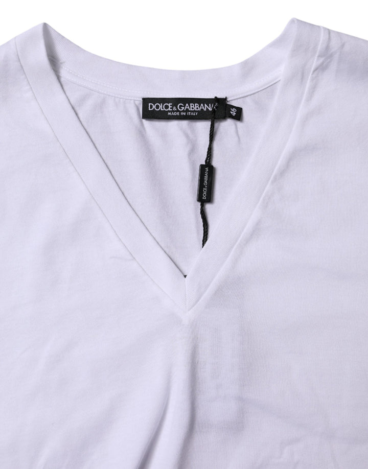 Dolce &amp; Gabbana - White Cotton Short Sleeves V-neck T-shirt