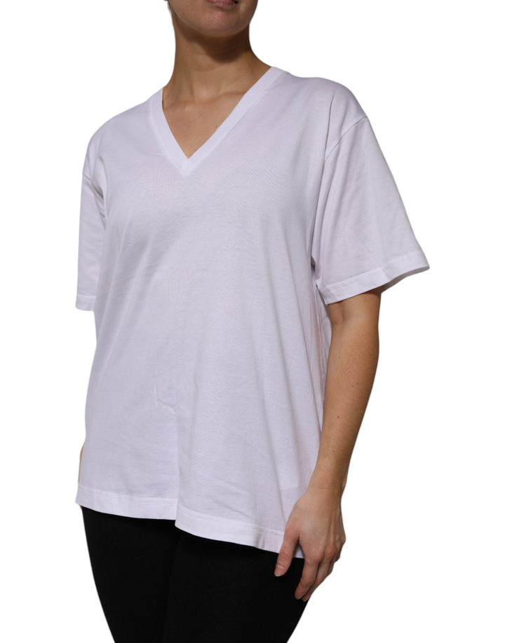 Dolce &amp; Gabbana - White Cotton Short Sleeves V-neck T-shirt