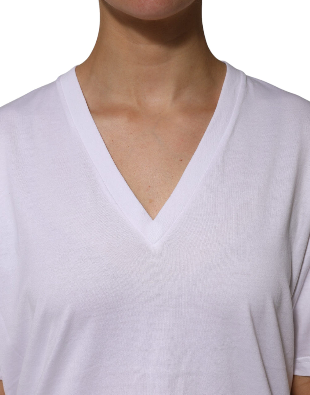 Dolce &amp; Gabbana - White Cotton Short Sleeves V-neck T-shirt