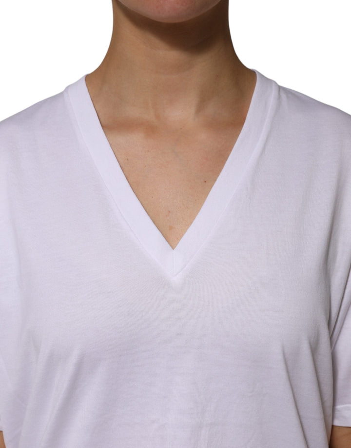 Dolce &amp; Gabbana - White Cotton Short Sleeves V-neck T-shirt