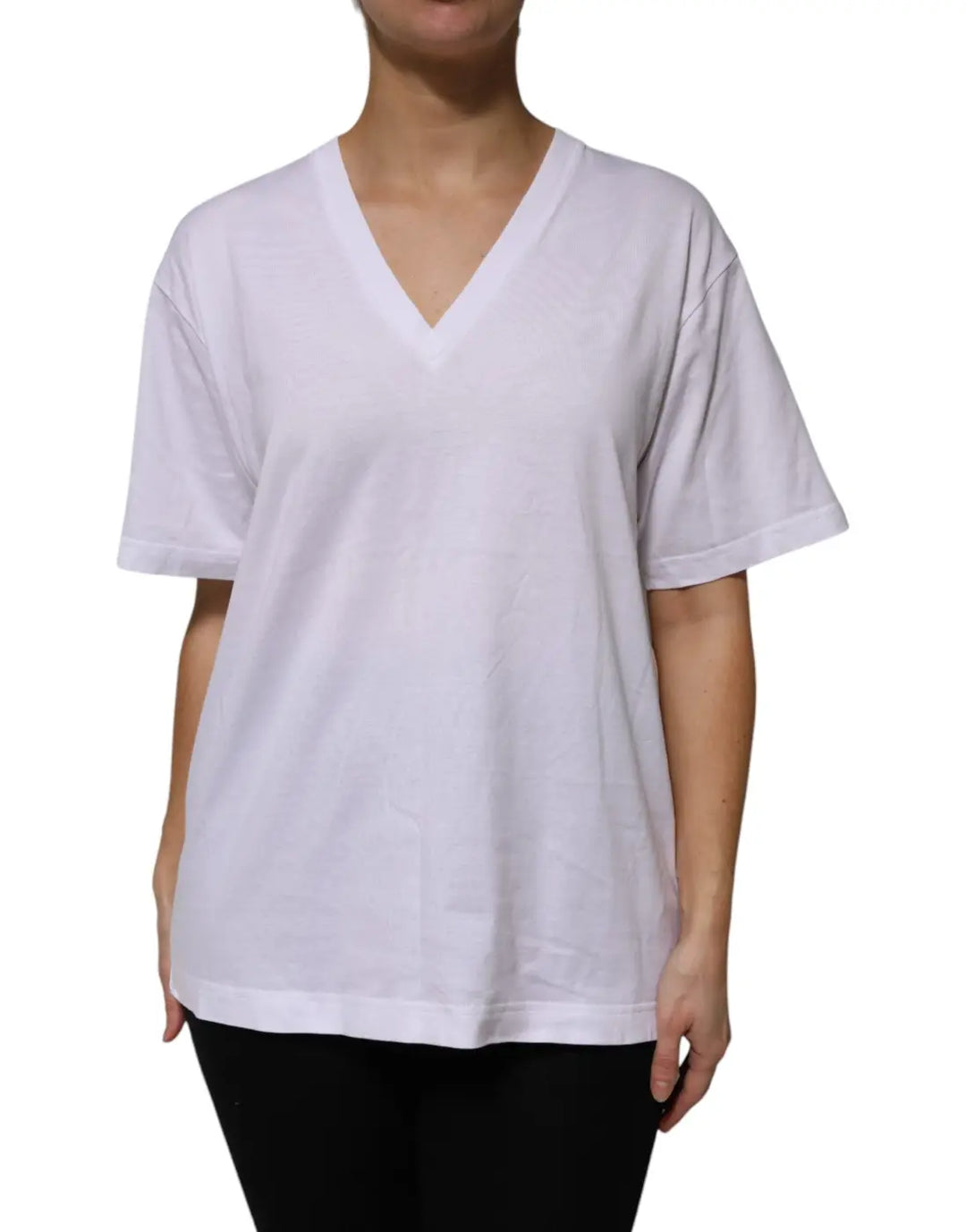 Dolce &amp; Gabbana White Cotton Short Sleeves V-neck T-shirt