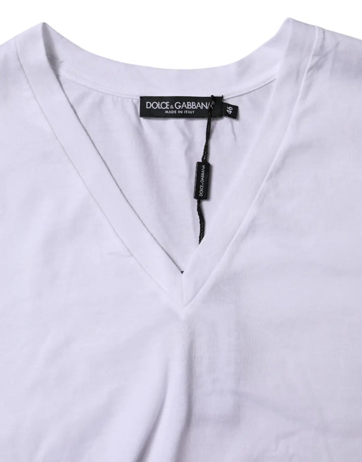 Dolce &amp; Gabbana White Cotton Short Sleeves V-neck T-shirt