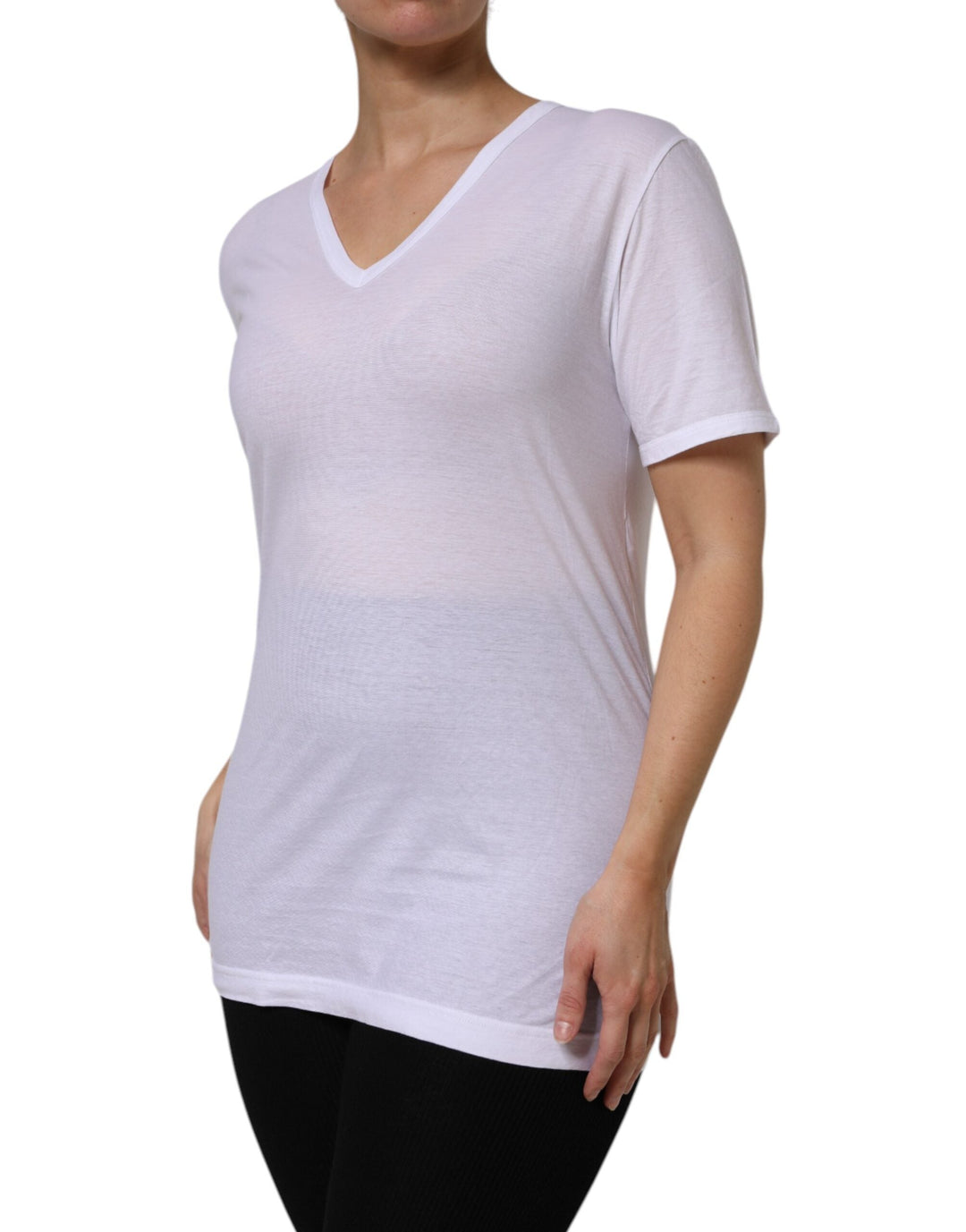Dolce &amp; Gabbana - White Cotton Short Sleeves V-Neck Top T-shirt