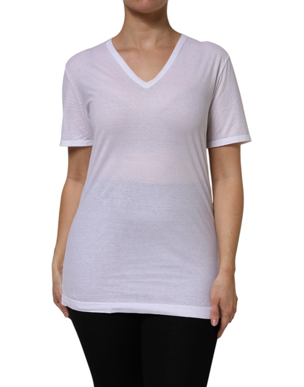 Dolce & Gabbana - White Cotton Short Sleeves V-Neck Top T-shirt