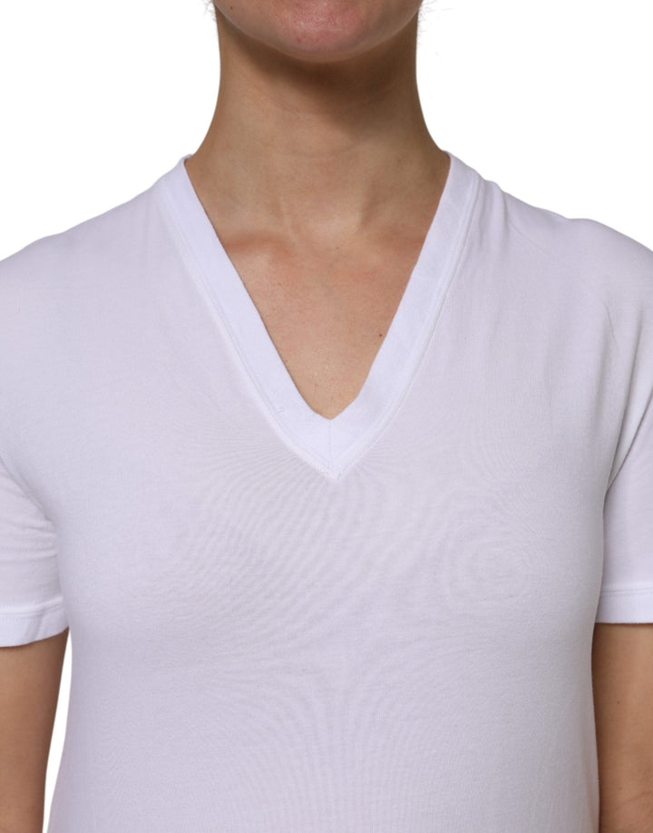 Dolce &amp; Gabbana - White Cotton Short Sleeves V-Neck Top T-shirt
