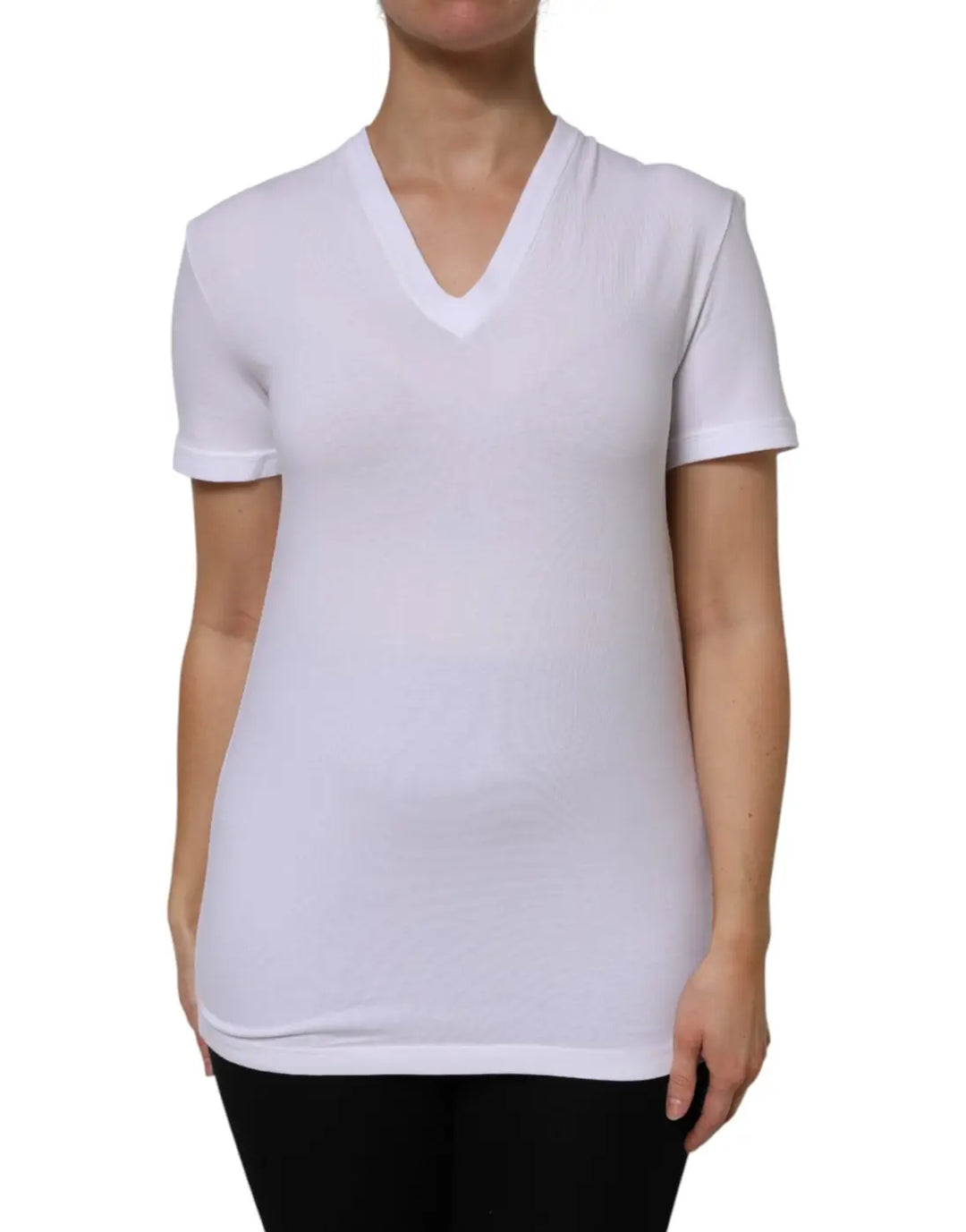 Dolce &amp; Gabbana White Cotton Short Sleeves V-Neck Top T-shirt