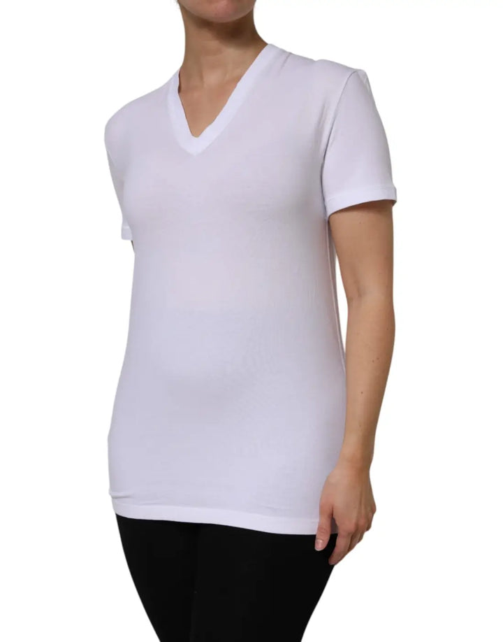 Dolce &amp; Gabbana White Cotton Short Sleeves V-Neck Top T-shirt