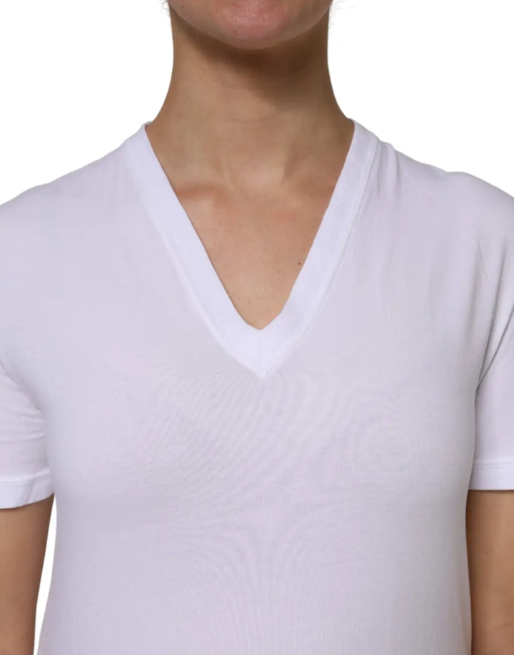 Dolce &amp; Gabbana White Cotton Short Sleeves V-Neck Top T-shirt