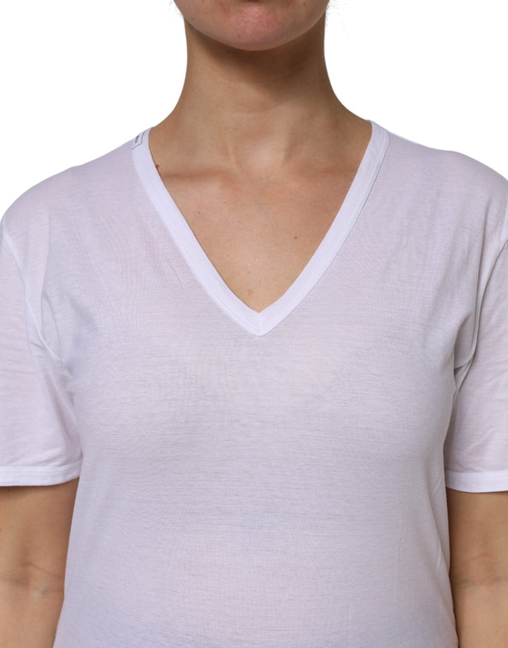 Dolce &amp; Gabbana - White Cotton Short Sleeves V-Neck Top T-shirt