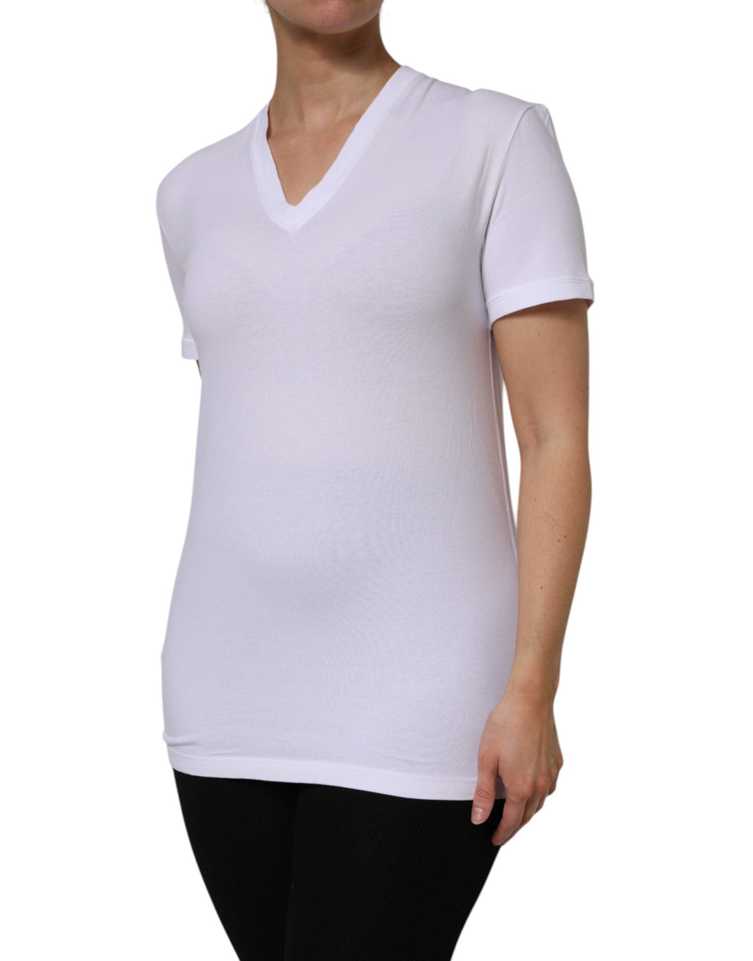Dolce &amp; Gabbana - White Cotton Short Sleeves V-Neck Top T-shirt