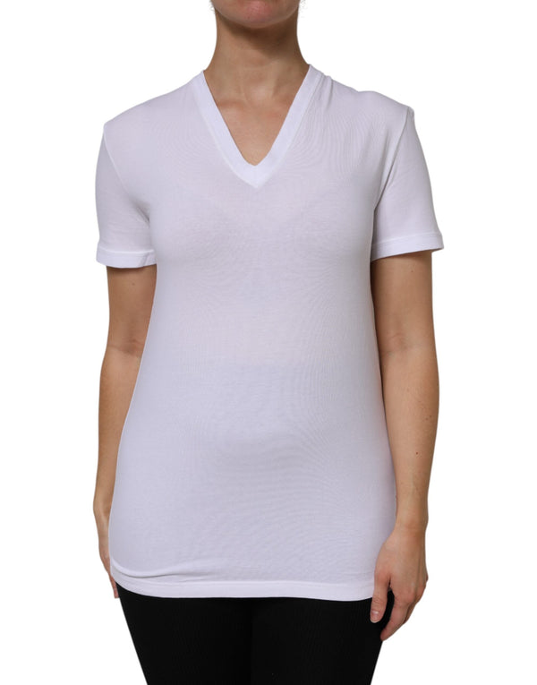 Dolce & Gabbana - White Cotton Short Sleeves V-Neck Top T-shirt