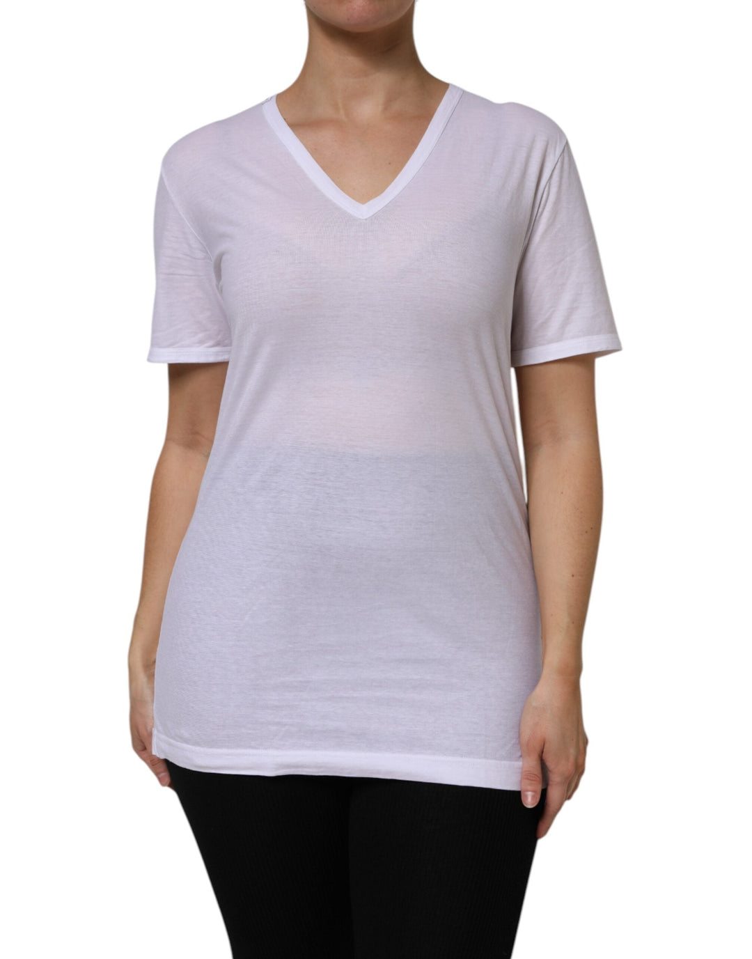 Dolce &amp; Gabbana - White Cotton Short Sleeves V-Neck Top T-shirt
