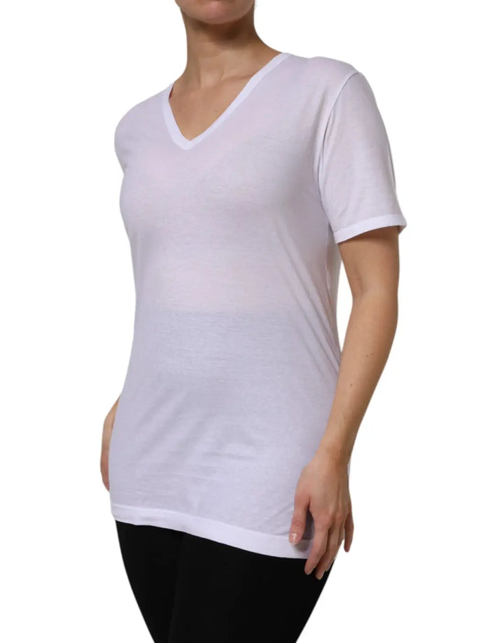 Dolce &amp; Gabbana White Cotton Short Sleeves V-Neck Top T-shirt