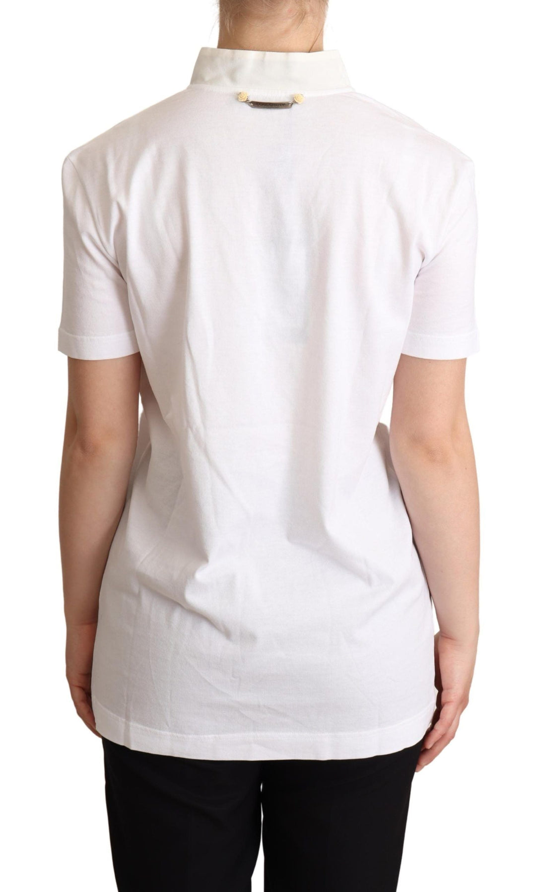 Dolce &amp; Gabbana - White Cotton Silk Blend Ascot Collar T-shirt