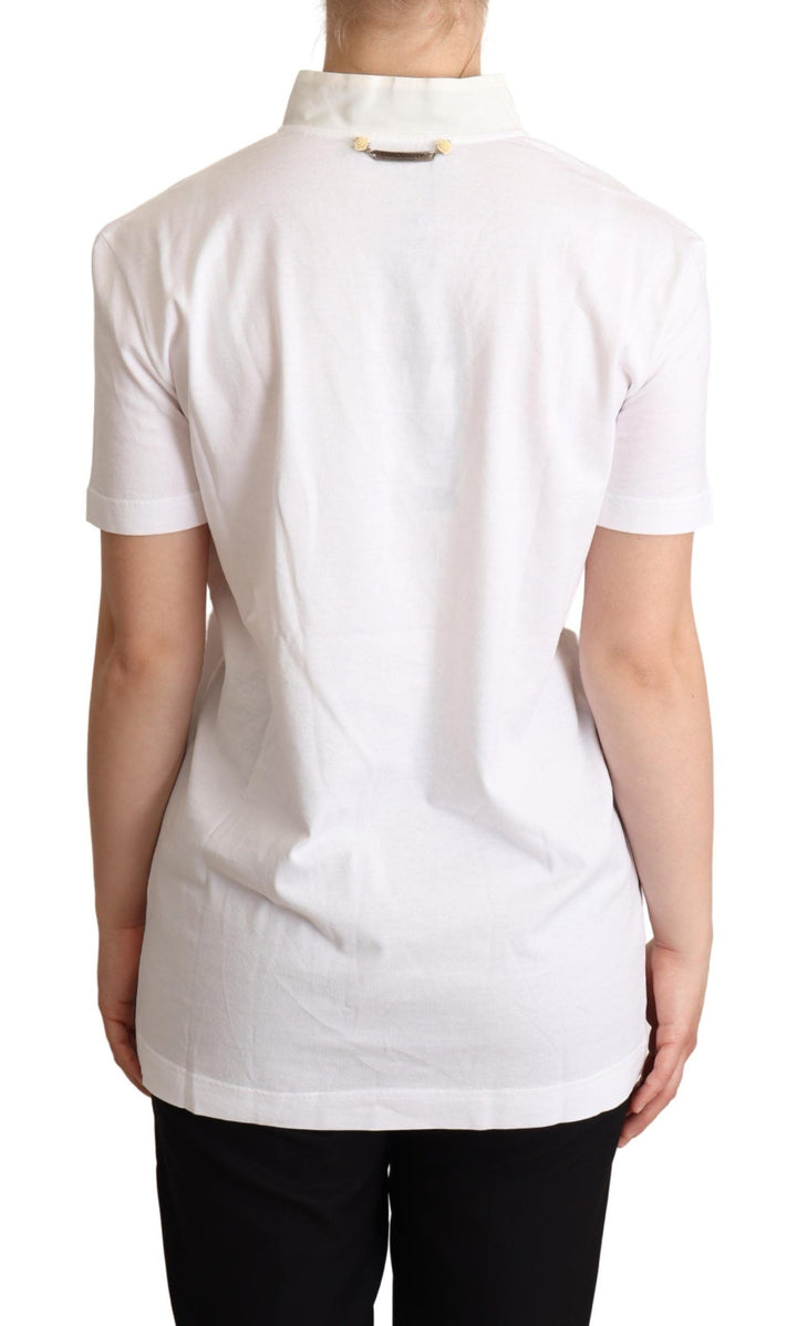 Dolce &amp; Gabbana - White Cotton Silk Blend Ascot Collar T-shirt