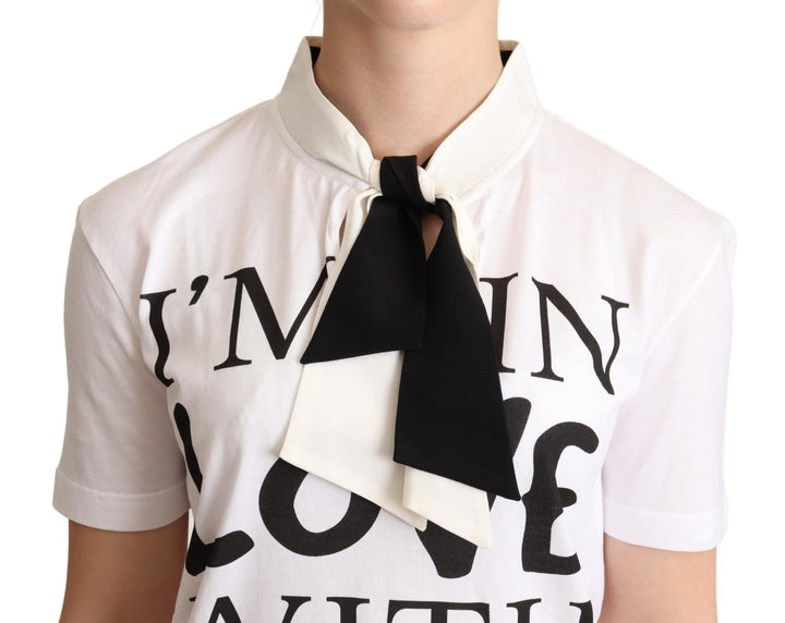 Dolce &amp; Gabbana - White Cotton Silk Blend Ascot Collar T-shirt
