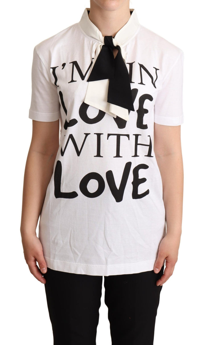 Dolce &amp; Gabbana - White Cotton Silk Blend Ascot Collar T-shirt
