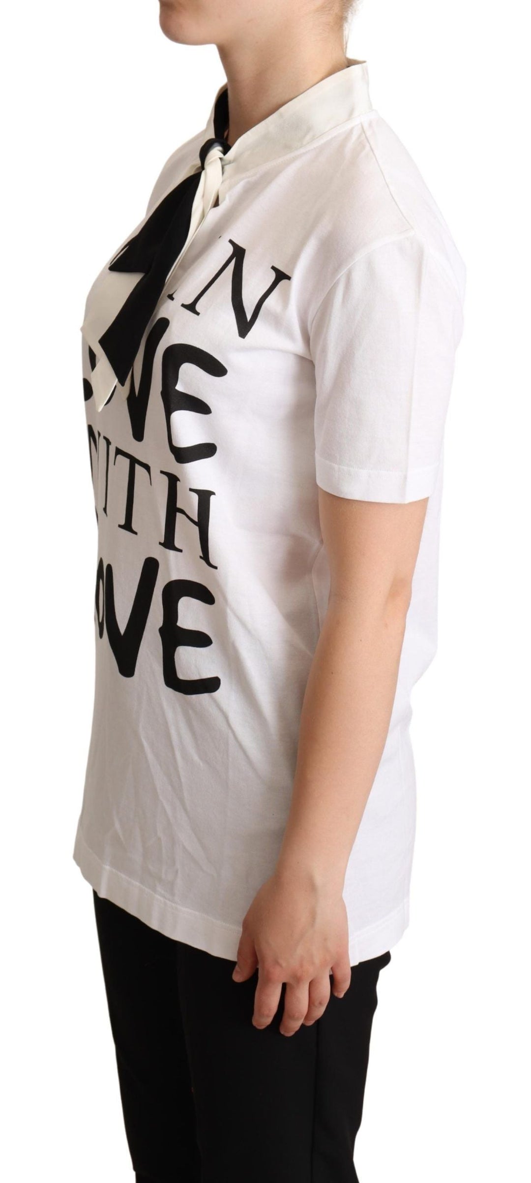 Dolce &amp; Gabbana - White Cotton Silk Blend Ascot Collar T-shirt