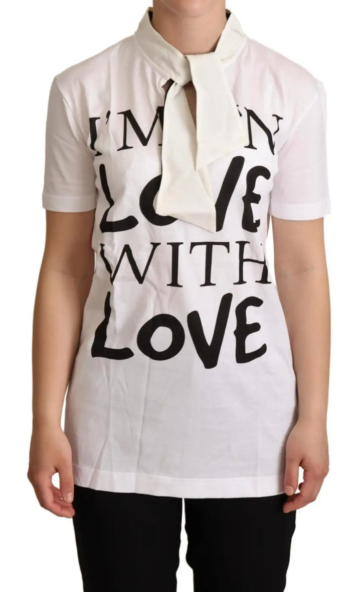 Dolce &amp; Gabbana White Cotton Silk I’m In Love Top T-shirt