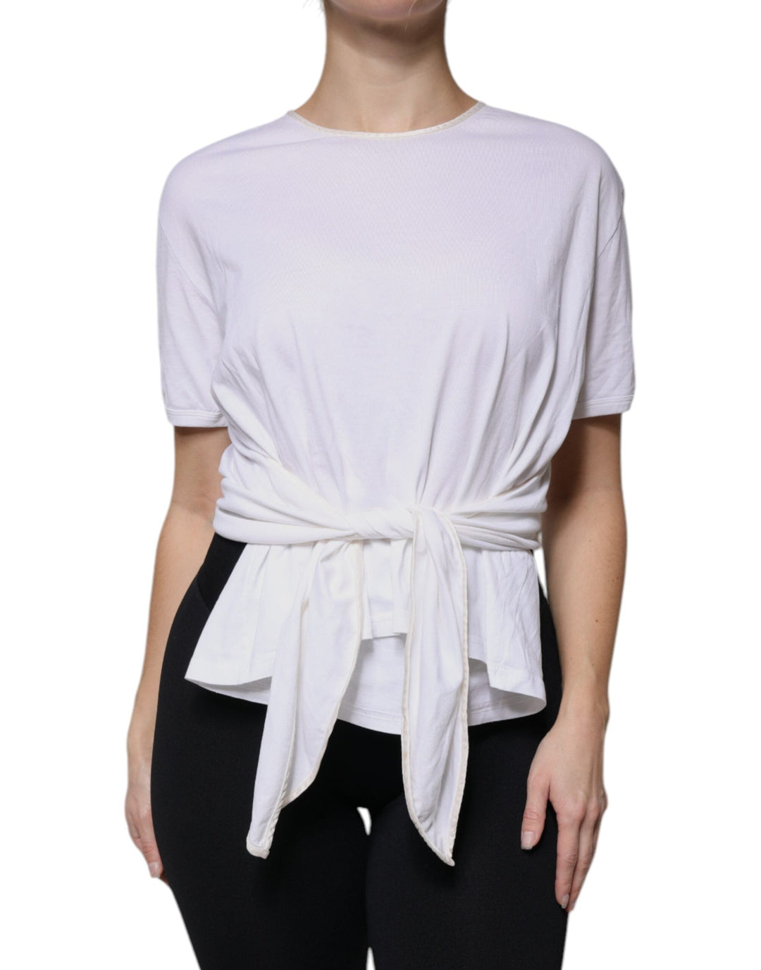 Dolce &amp; Gabbana - White Cotton Silk Round Neck Wrap Blouse Top