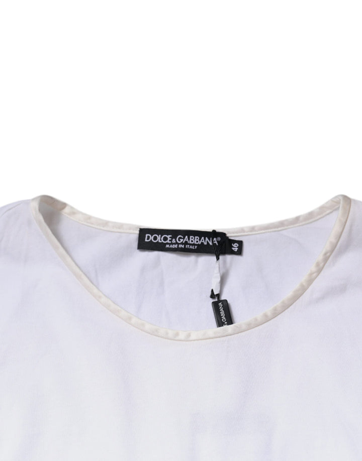 Dolce &amp; Gabbana - White Cotton Silk Round Neck Wrap Blouse Top