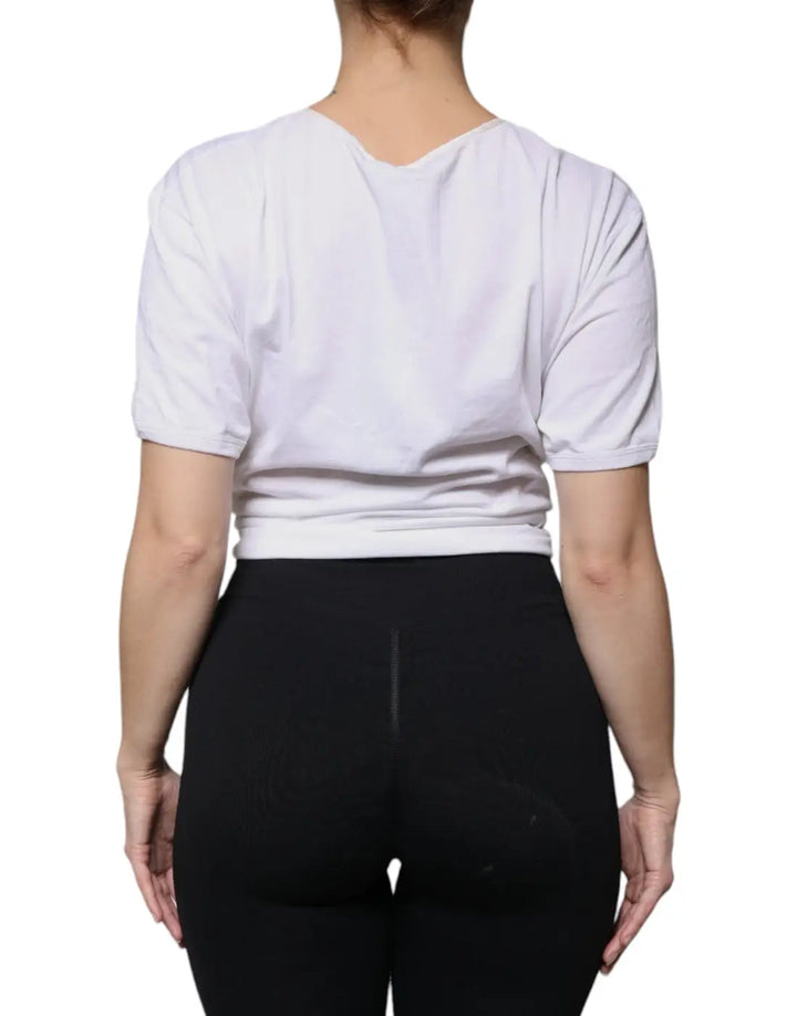 Dolce &amp; Gabbana White Cotton Silk Round Neck Wrap Blouse Top