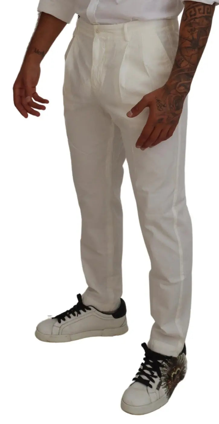 Dolce &amp; Gabbana White Cotton Skinny Chino Pants