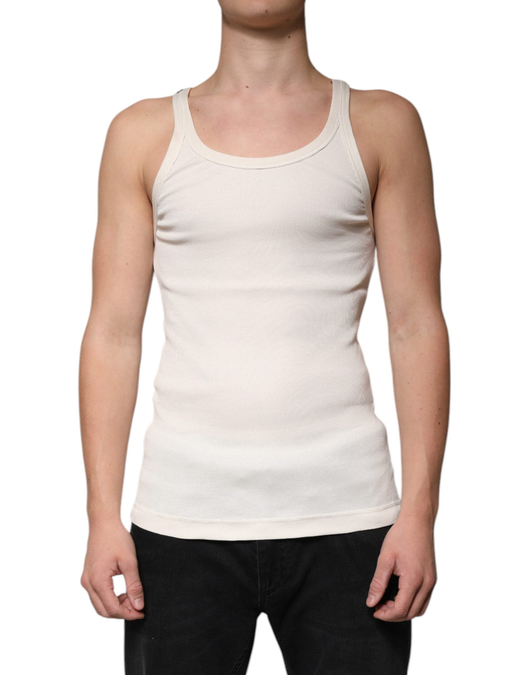 Dolce &amp; Gabbana off White Cotton Sleeveless Round Neck Tank T-shirt