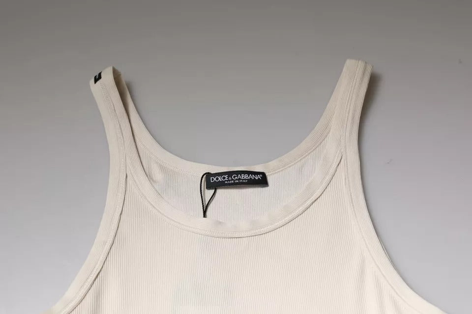Dolce &amp; Gabbana off White Cotton Sleeveless Round Neck Tank T-shirt