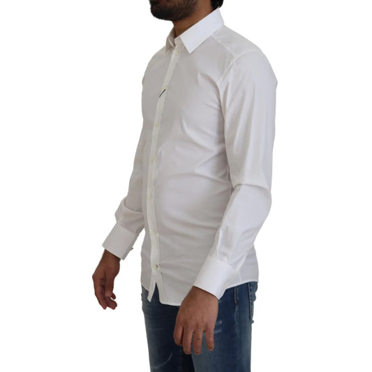 Dolce and Gabbana White Cotton Slim Fit Dress Shirt for Men &