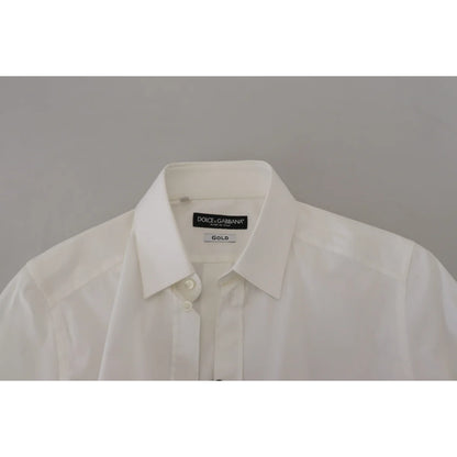 Dolce and Gabbana White Cotton Slim Fit Dress Shirt for Men &
