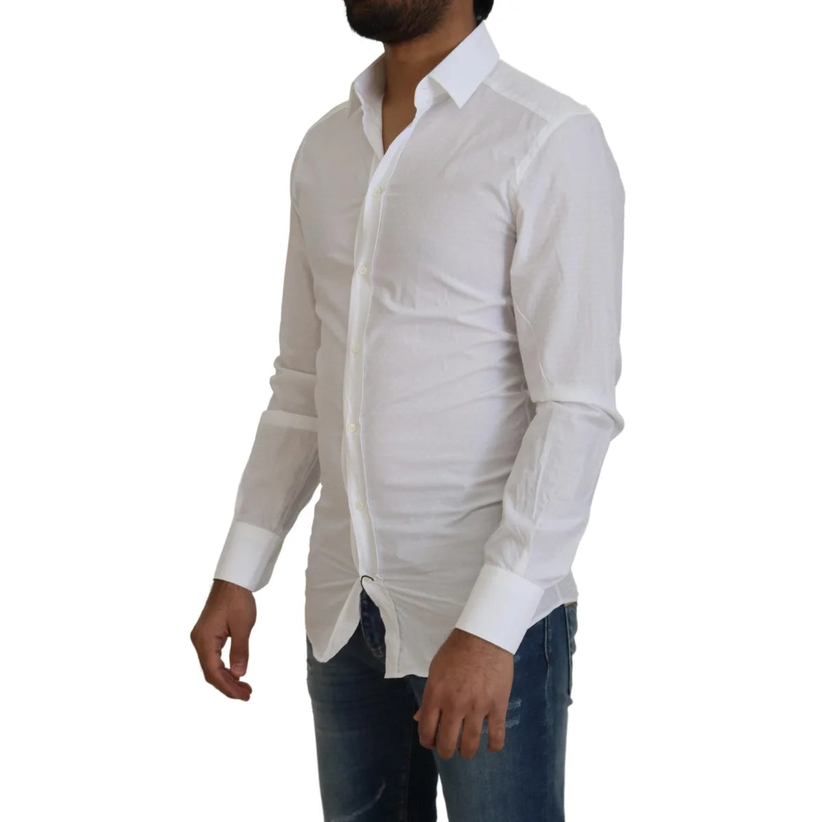 Dolce & Gabbana White Cotton Slim Fit Dress Shirt for Men