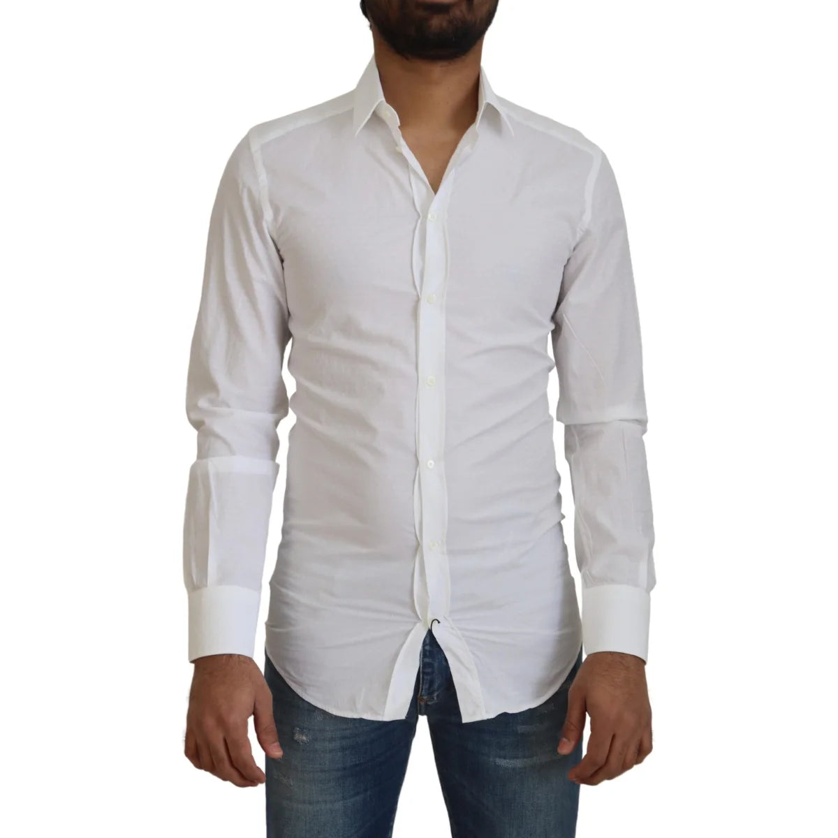 Dolce & Gabbana White Cotton Slim Fit Dress Shirt for Men